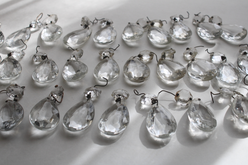 photo of lot of 30 vintage chandelier prisms, crystal glass teardrops w/ facet shape beads  #2