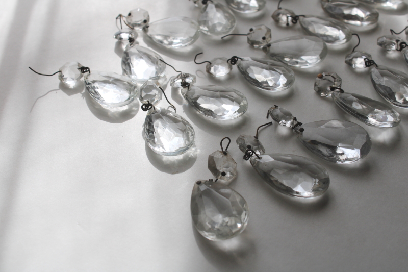 photo of lot of 30 vintage chandelier prisms, crystal glass teardrops w/ facet shape beads  #3