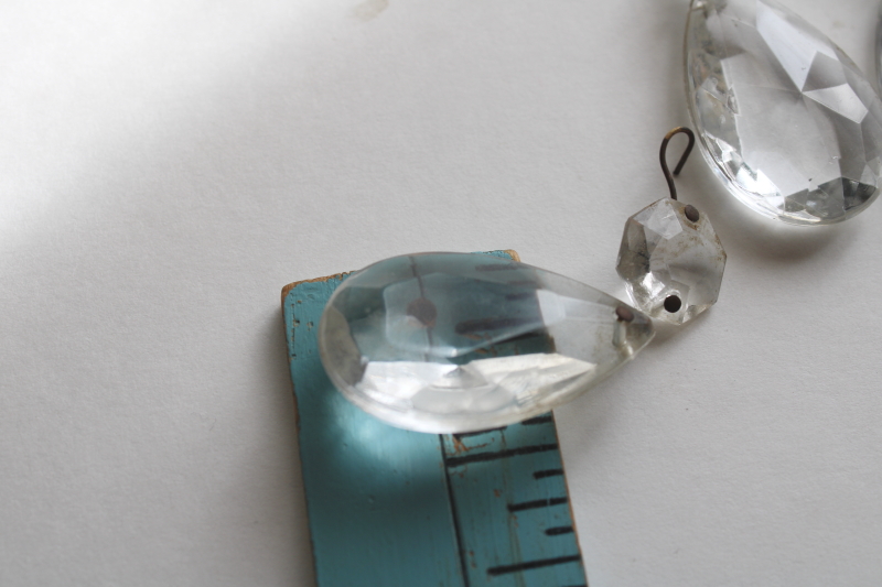 photo of lot of 30 vintage chandelier prisms, crystal glass teardrops w/ facet shape beads  #6