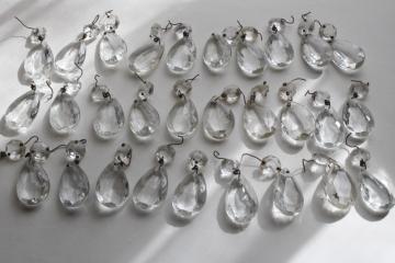 catalog photo of lot of 30 vintage chandelier prisms, crystal glass teardrops w/ facet shape beads 