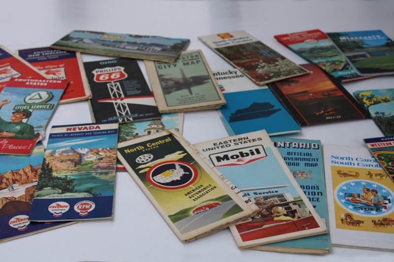 photo of lot of 30 vintage road maps, gas station advertising 1940s 50s 60s 70s assorted city state maps #1