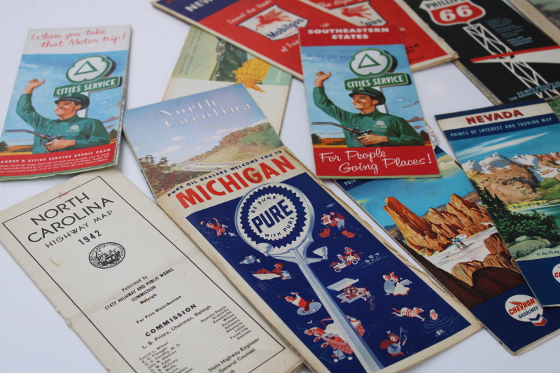 photo of lot of 30 vintage road maps, gas station advertising 1940s 50s 60s 70s assorted city state maps #2