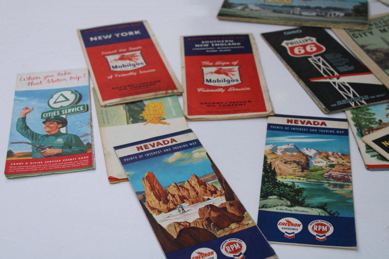 photo of lot of 30 vintage road maps, gas station advertising 1940s 50s 60s 70s assorted city state maps #3