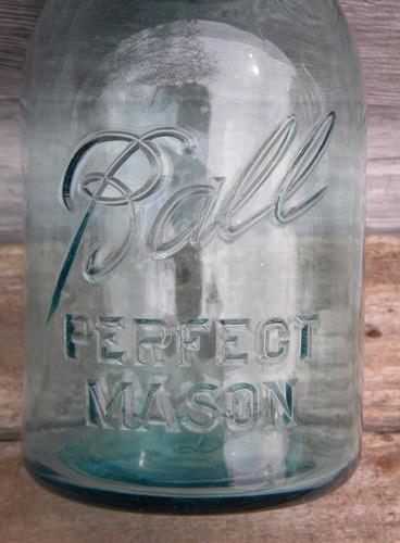 photo of lot of 4 antique 1 quart blue glass fruit jars, Ball Perfect Mason #4