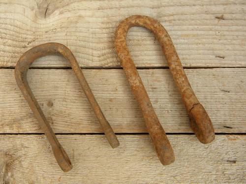 photo of lot of 4 antique farm primitive iron pulling clevises for rope & chains #3