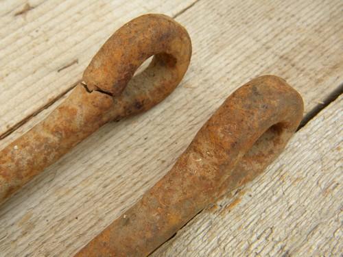 photo of lot of 4 antique farm primitive iron pulling clevises for rope & chains #4