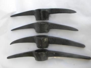 catalog photo of lot of 4 antique primitive iron pick ax/pickax heads, old farm tools