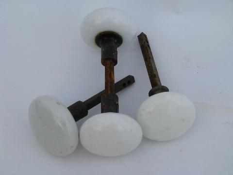 photo of lot of 4 antique vintage architectural white ironstone porcelain doorknobs #1