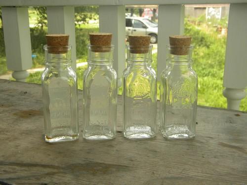 photo of lot of 4 glass Honey Acres bottles w/cork stoppers for breakfast table #1