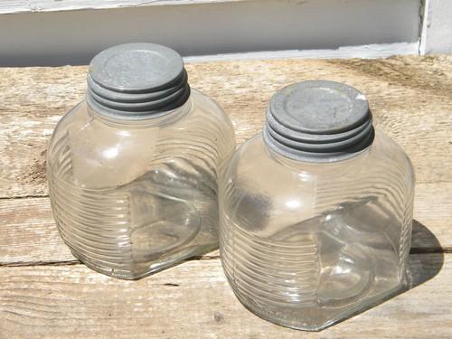 photo of lot of 4 hoosier vintage storage jars/dry goods canisters w/zinc lids #2