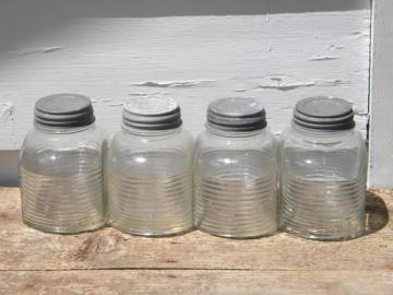 catalog photo of lot of 4 hoosier vintage storage jars/dry goods canisters w/zinc lids