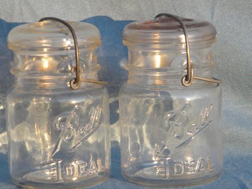 photo of lot of 4 vintage 1 pint Ball Ideal mason storage jars or canisters #2