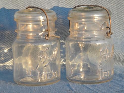 photo of lot of 4 vintage 1 pint Ball Ideal mason storage jars or canisters #3