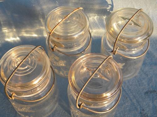 photo of lot of 4 vintage 1 pint Ball Ideal mason storage jars or canisters #4