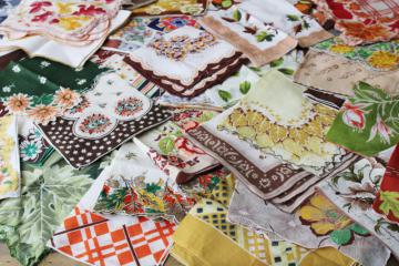 catalog photo of lot of 40 vintage print cotton hankies, all autumn theme leaves flowers fall season colors