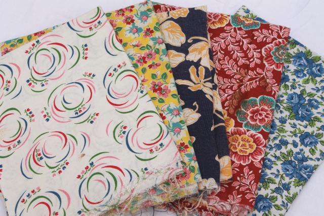 photo of lot of 40s 50s vintage fabric feedsacks, print cotton feed sack collection, all flowers #8