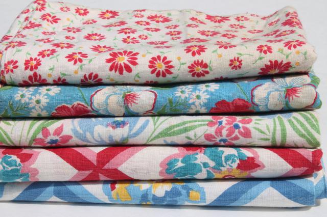 photo of lot of 40s 50s vintage fabric feedsacks, print cotton feed sack collection, all flowers #1