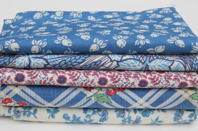 photo of lot of 40s vintage scrap fabric, quilting print cotton & feed sack fabrics #1