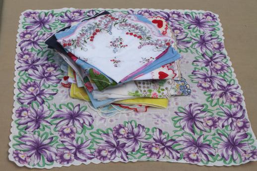 photo of lot of 50 vintage flower print hankies, printed cotton handkerchiefs, all florals  #1