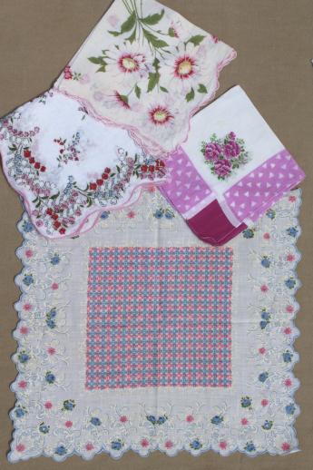 photo of lot of 50 vintage flower print hankies, printed cotton handkerchiefs, all florals  #5