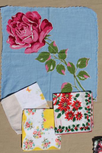 photo of lot of 50 vintage flower print hankies, printed cotton handkerchiefs, all florals  #7