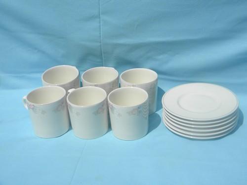 photo of lot of 6 Pfaltzgraff Wyndham mugs and saucers discontinued pattern #1