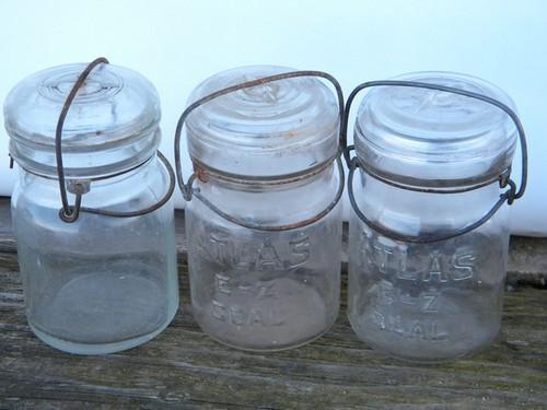 photo of lot of 6 antique 1 pint Ball & Atlas glass mason jars, 1908 vintage #2