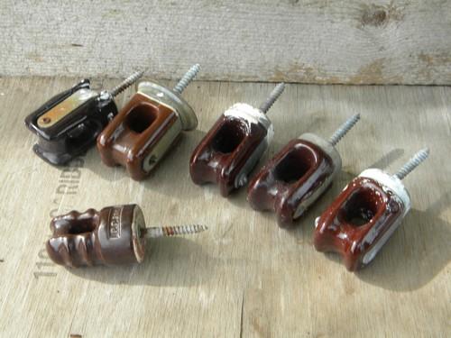 photo of lot of 6 different old ceramic insulators for primitive peg rack #1