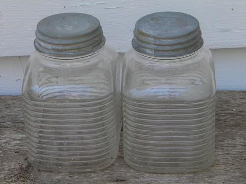 photo of lot of 6 hoosier vintage storage jars/dry goods canisters w/zinc lids #2