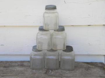 catalog photo of lot of 6 hoosier vintage storage jars/dry goods canisters w/zinc lids