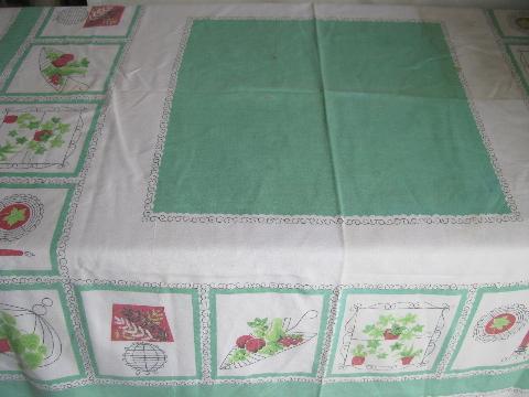 photo of lot of 6 vintage 1950s-60s printed cotton & linen kitchen tablecloths, retro prints! #2