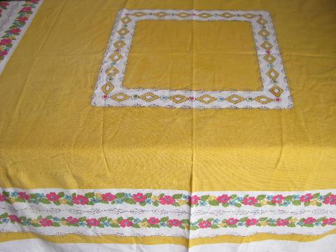 photo of lot of 6 vintage 1950s-60s printed cotton & linen kitchen tablecloths, retro prints! #3