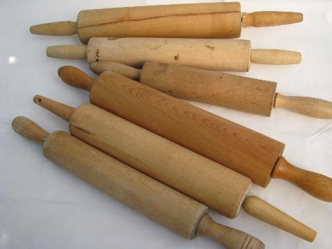 photo of Lot of 6 vintage wood rolling pins from old farm kitchen #1