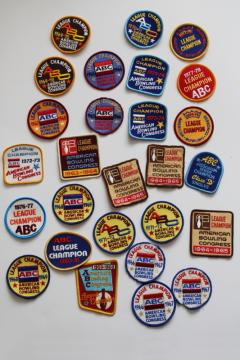 catalog photo of lot of 60s & 70s vintage bowling tournament patches, ABC American Bowling Congress embroidered badges 