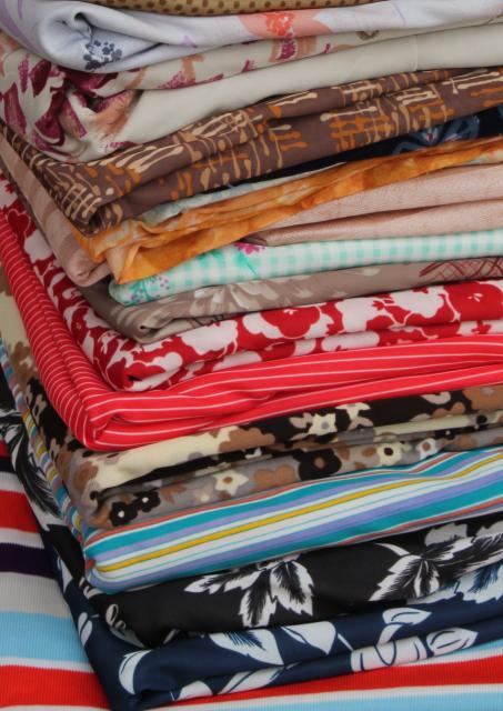 photo of lot of 70s vintage knit fabric, retro print poly jersey knits, silky tricot etc. #2