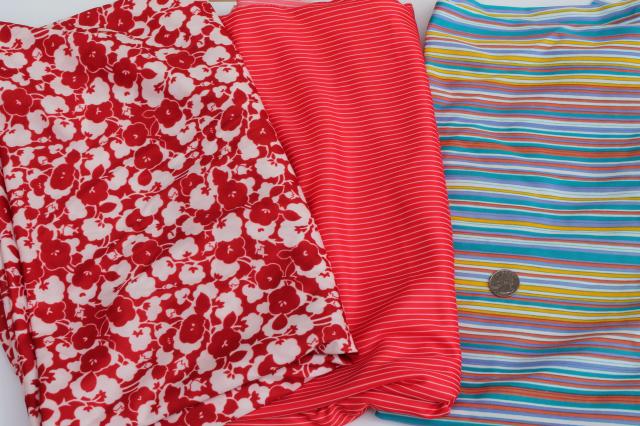 photo of lot of 70s vintage knit fabric, retro print poly jersey knits, silky tricot etc. #4