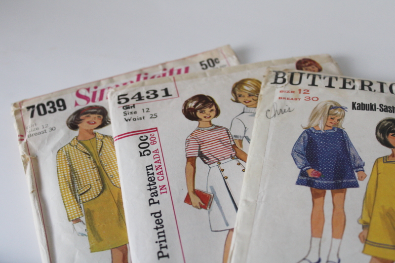 photo of lot of 70s vintage sewing patterns, very retro dresses, pantsuits girls size 12 & 14 #3
