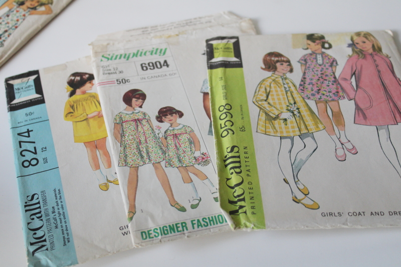 photo of lot of 70s vintage sewing patterns, very retro dresses, pantsuits girls size 12 & 14 #6