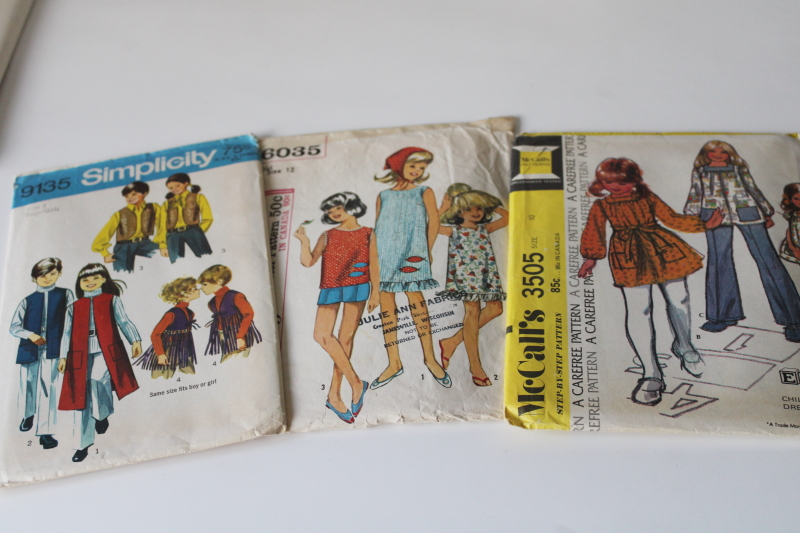 photo of lot of 70s vintage sewing patterns, very retro dresses, pantsuits girls size 12 & 14 #8