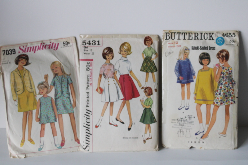 photo of lot of 70s vintage sewing patterns, very retro dresses, pantsuits girls size 12 & 14 #10
