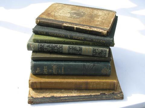 photo of lot of 8 old and antique 1800s children's school books, art bindings #1