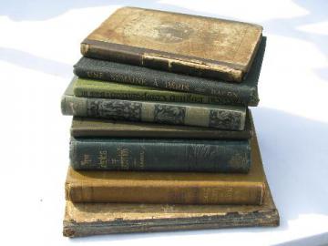 catalog photo of lot of 8 old and antique 1800s children's school books, art bindings