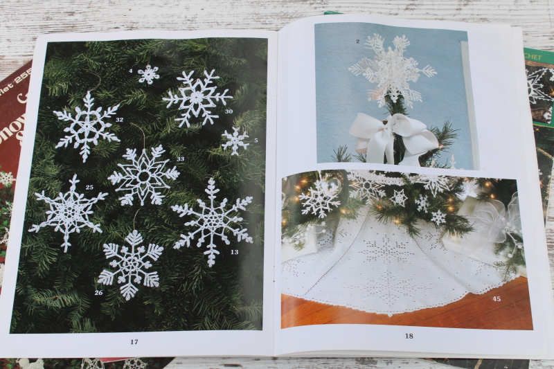 photo of lot of Christmas crochet booklets, crocheted snowflakes, angels, tree skirts, stockings  #2
