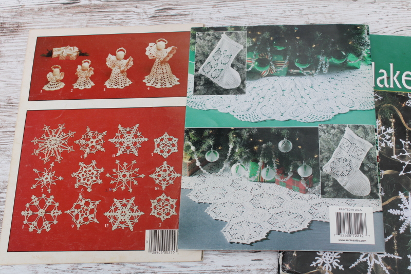 photo of lot of Christmas crochet booklets, crocheted snowflakes, angels, tree skirts, stockings  #6