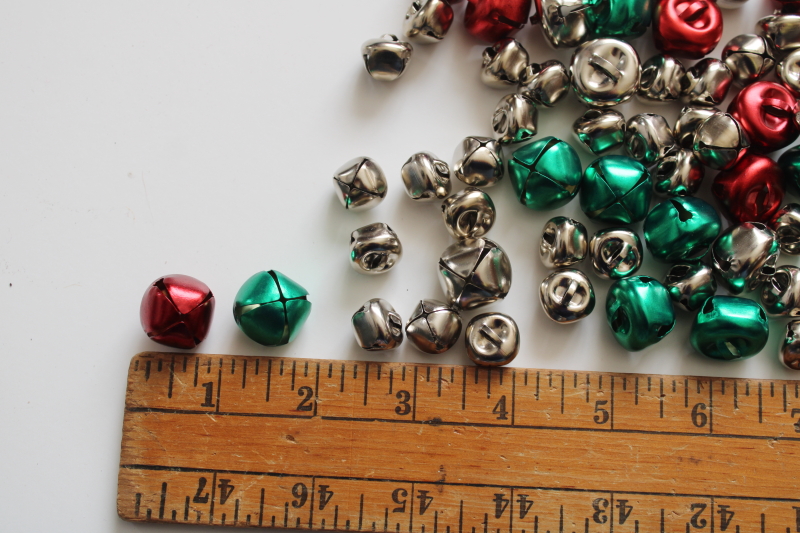 photo of lot of Christmas jingle bells assorted sizes, brass tone, red & green  #2
