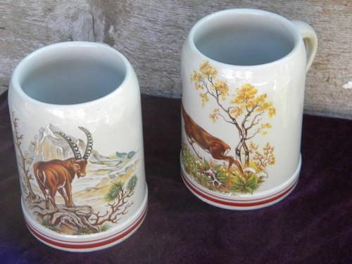 photo of lot of Corzelius german stoneware beer mug steins, deer and mountain goat #1