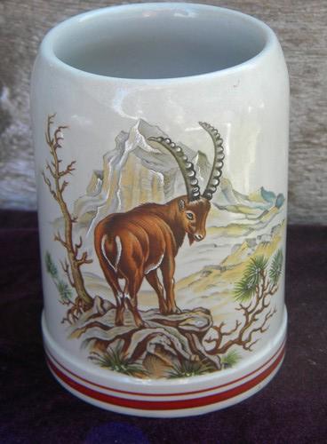 photo of lot of Corzelius german stoneware beer mug steins, deer and mountain goat #2