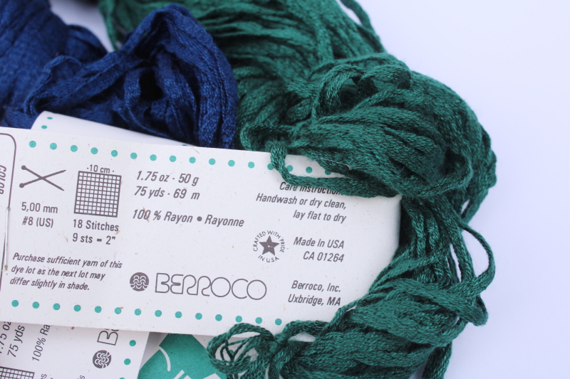 photo of lot of Glace 100% rayon ribbon yarn 10 hanks plus, jewel colors & neutrals  #2