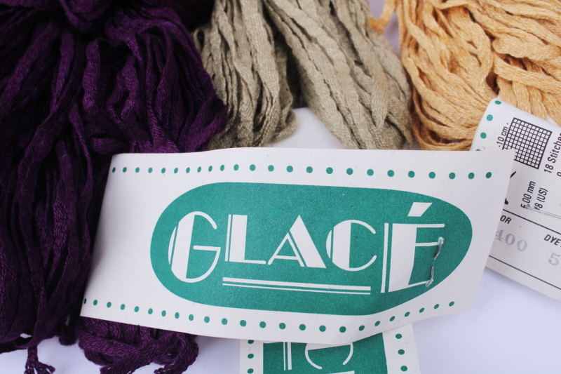 photo of lot of Glace 100% rayon ribbon yarn 10 hanks plus, jewel colors & neutrals  #3