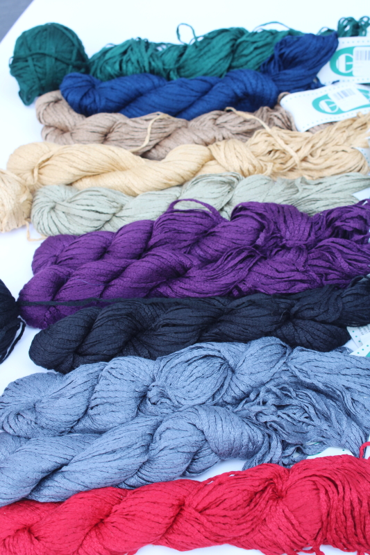 photo of lot of Glace 100% rayon ribbon yarn 10 hanks plus, jewel colors & neutrals  #4